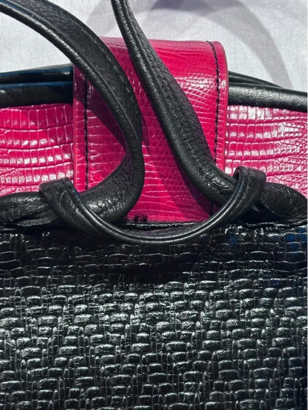 A Vintage Roche Leather 2002 Fuchsia & Black Textured Backpack
